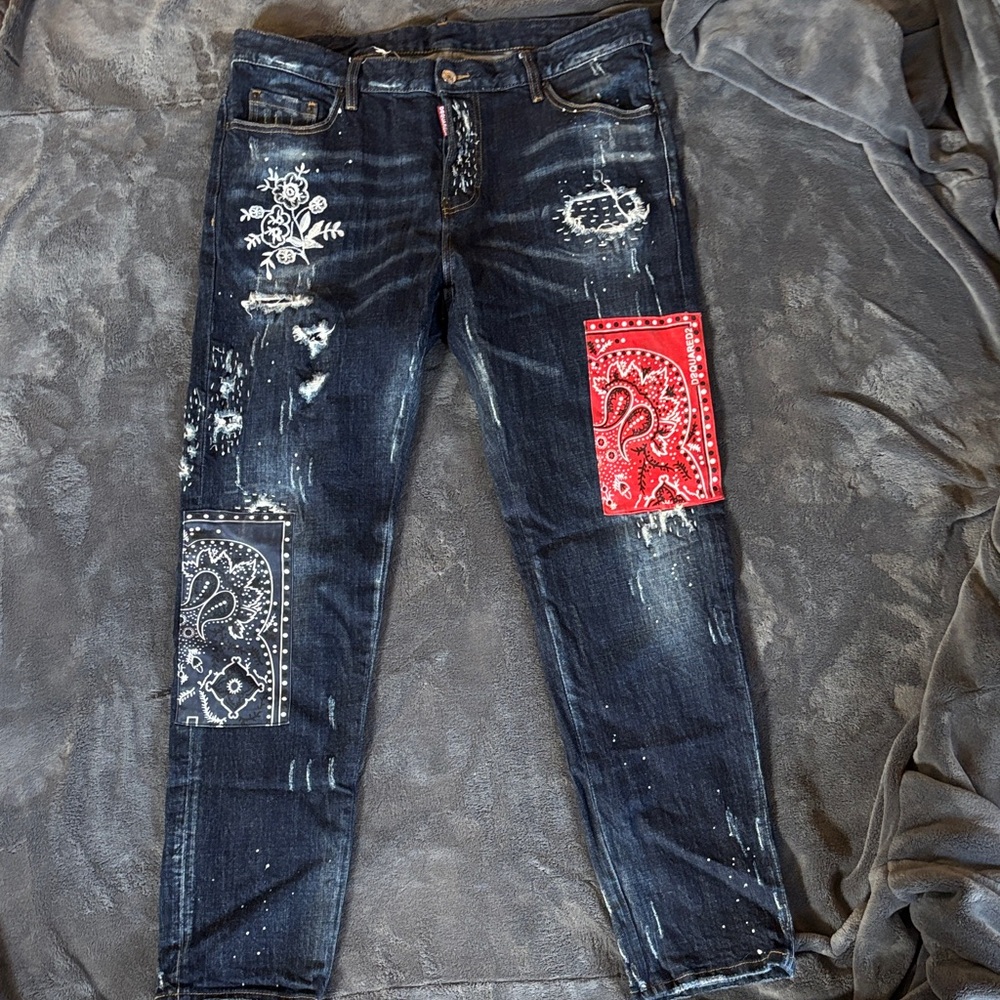 DSQUARED2 Men's Straight Jeans - Black with Red and White Details